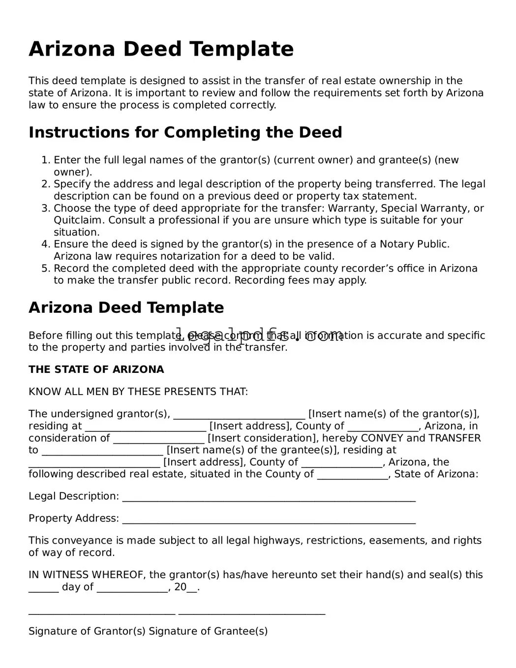 Printable Arizona Deed Form
