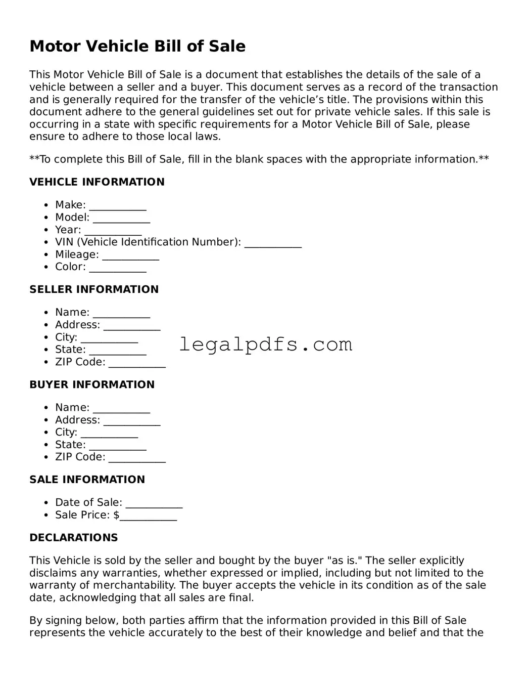 Attorney-Approved Motor Vehicle Bill of Sale Template