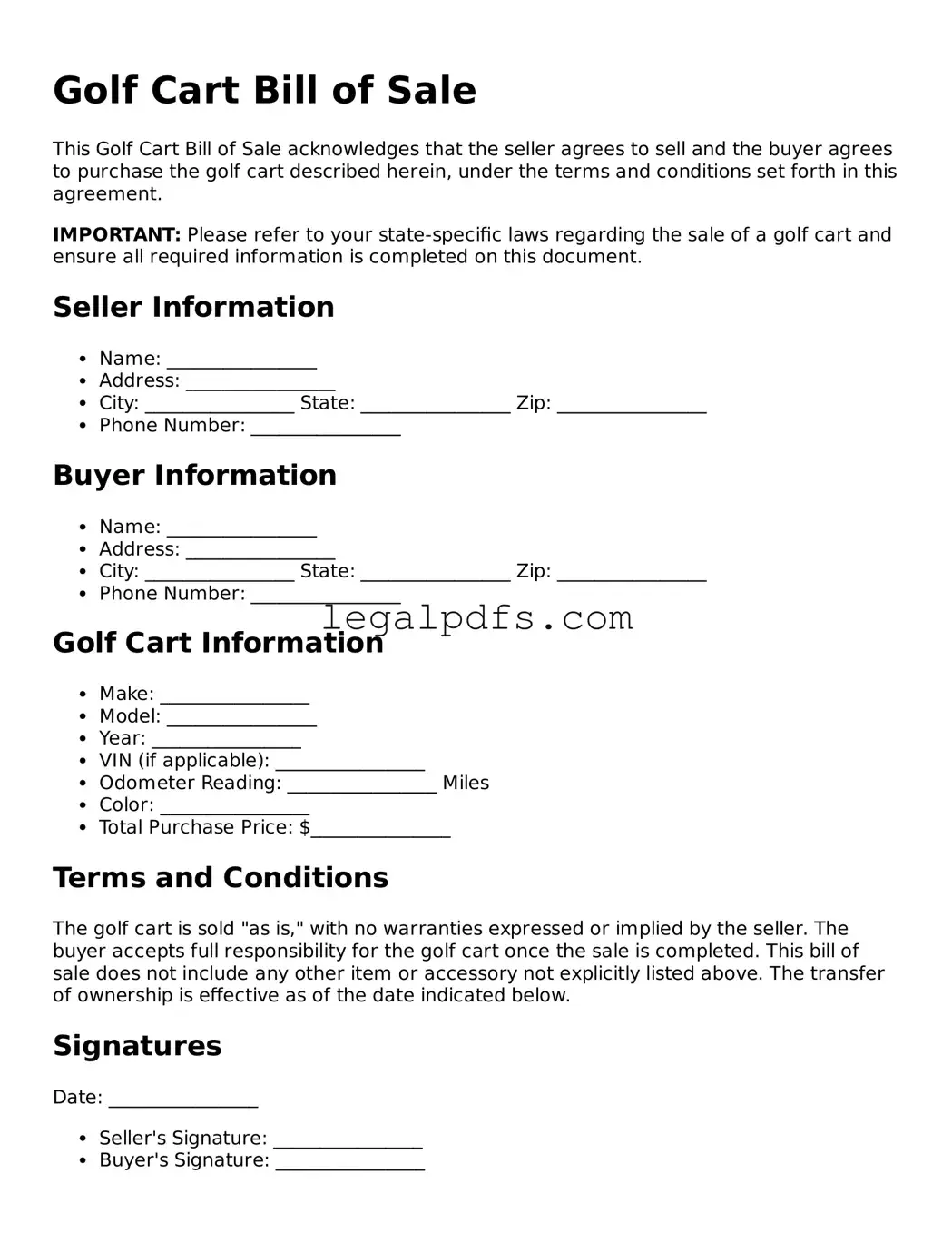 Attorney-Approved Golf Cart Bill of Sale Template