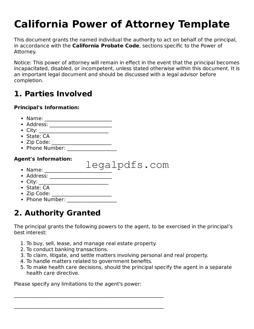 Printable California Power of Attorney Form