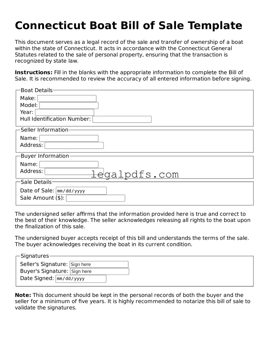 Printable Connecticut Boat Bill of Sale Form