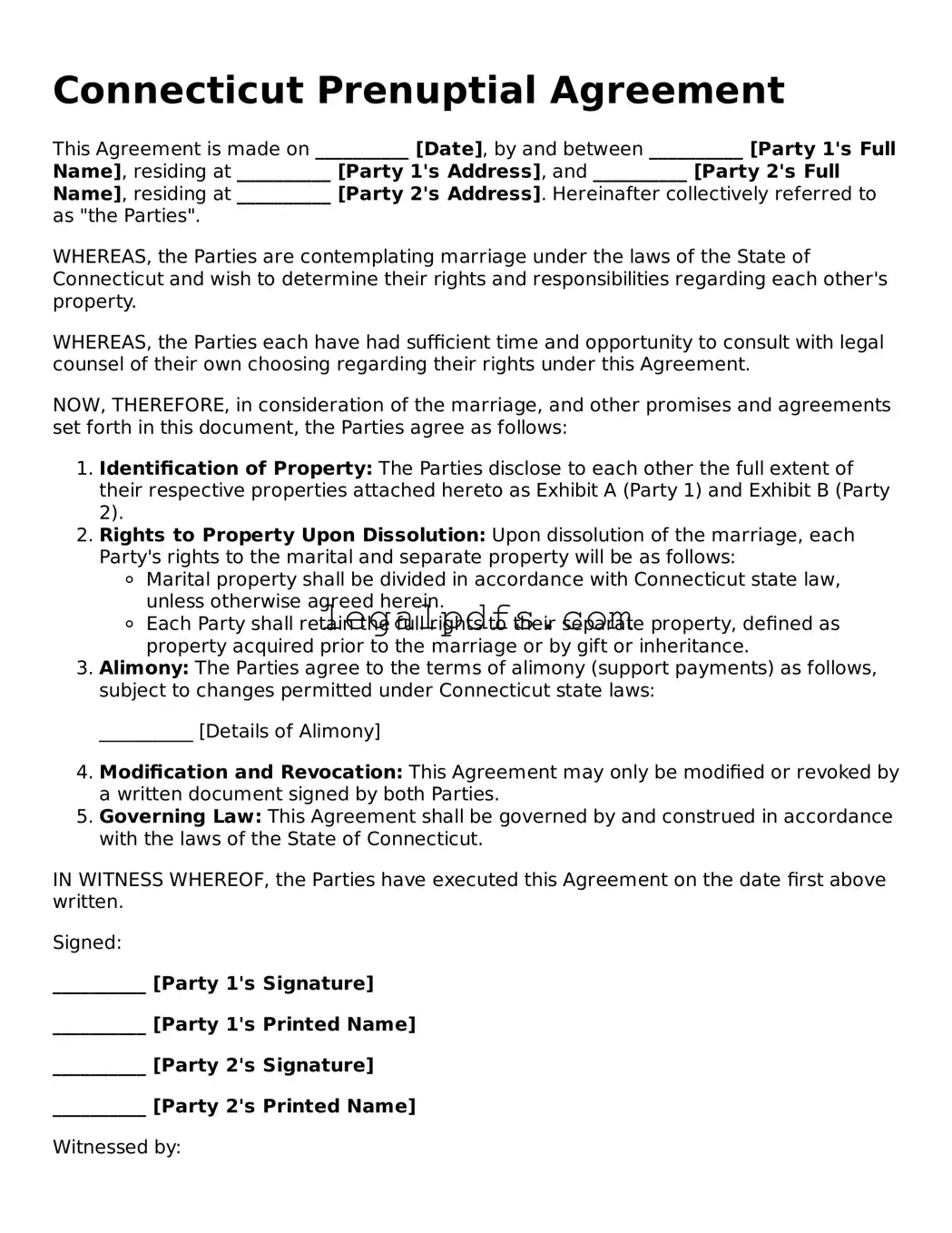 Printable Connecticut Prenuptial Agreement Form