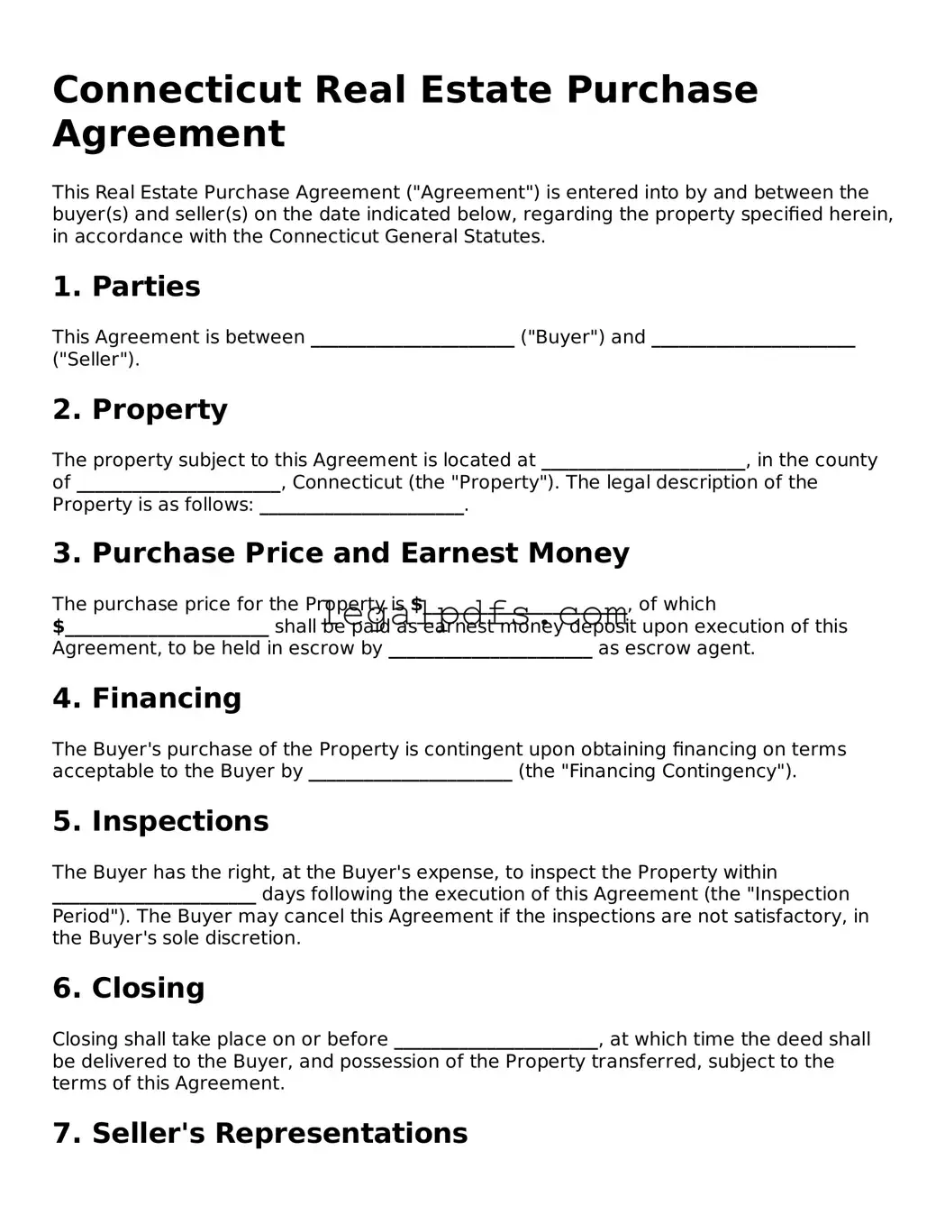 Printable Connecticut Real Estate Purchase Agreement Form