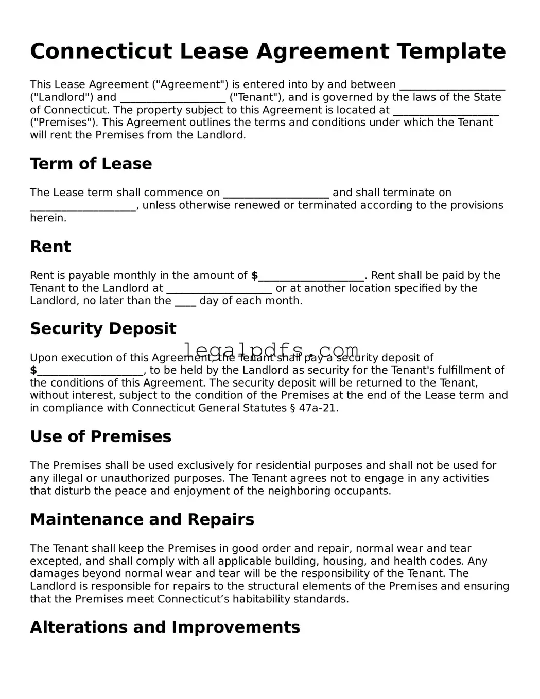 Printable Connecticut Lease Agreement Form