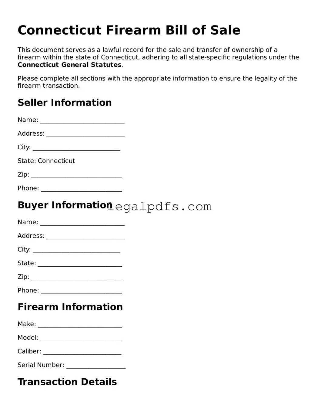Printable Connecticut Firearm Bill of Sale Form