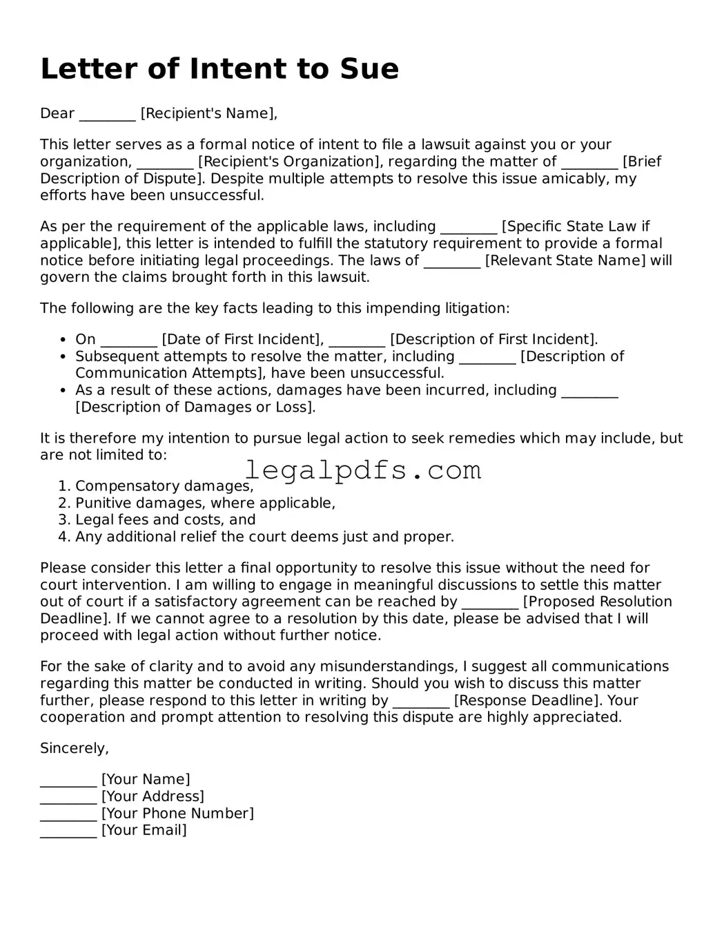Attorney-Approved Letter of Intent to Sue Template