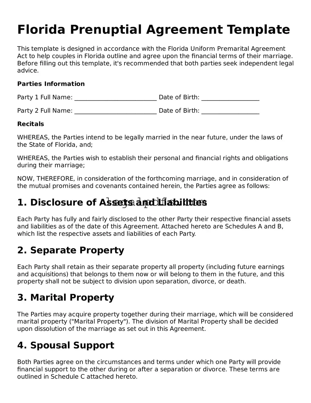 Printable Florida Prenuptial Agreement Form