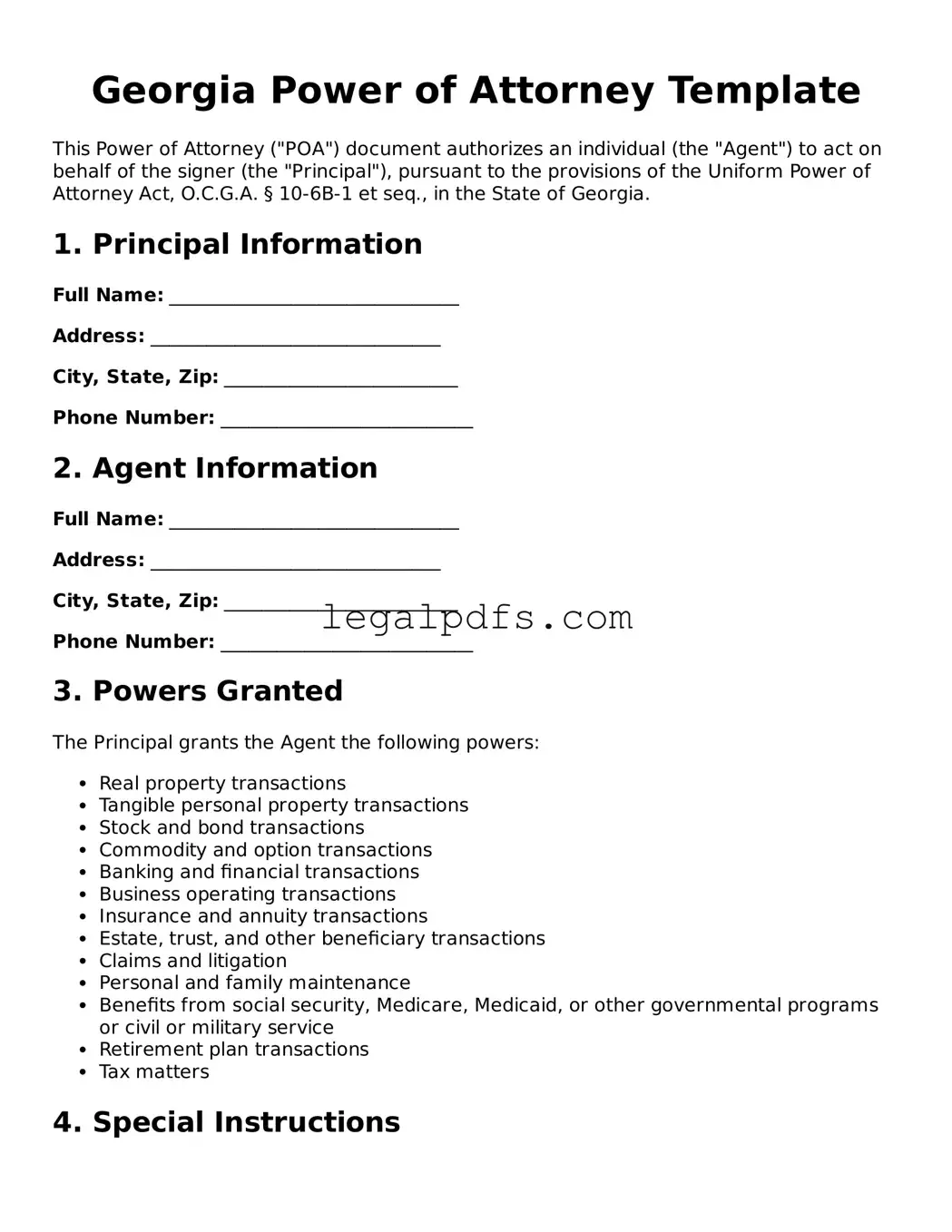 Printable Georgia Power of Attorney Form