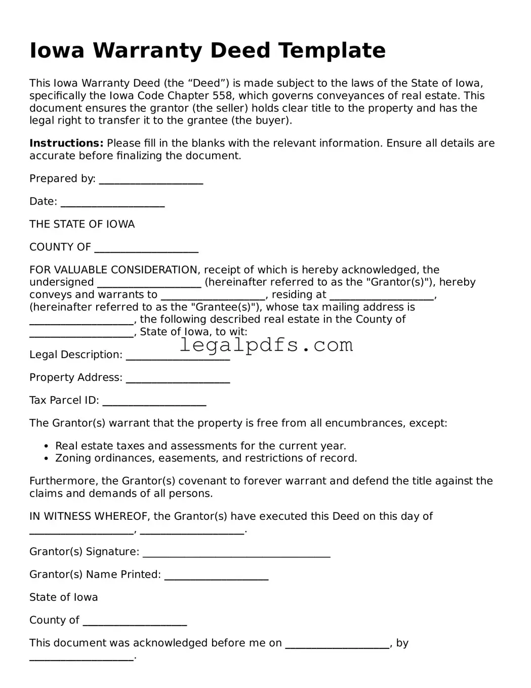 Printable Iowa Deed Form