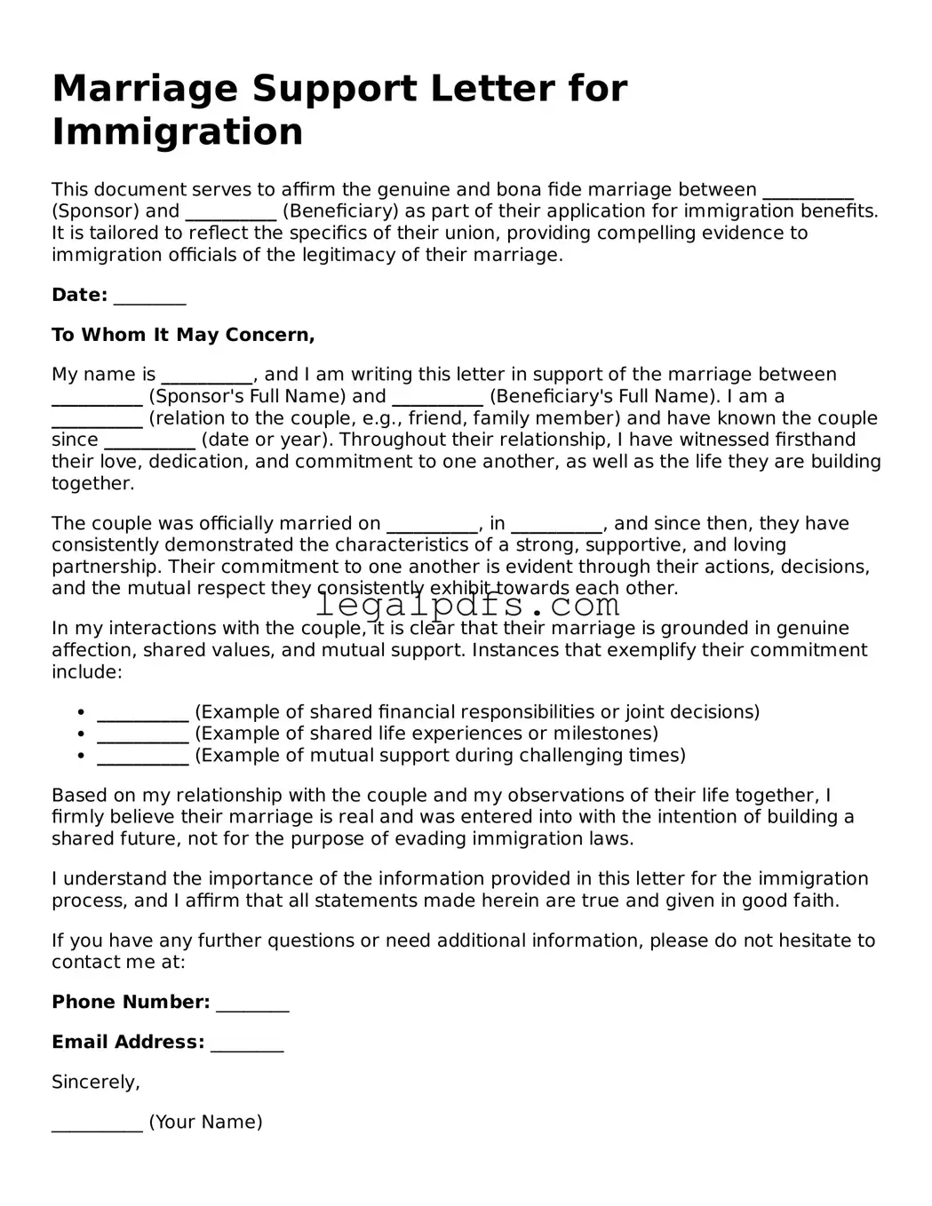 Attorney-Approved Marriage Support Letter for Immigration Template