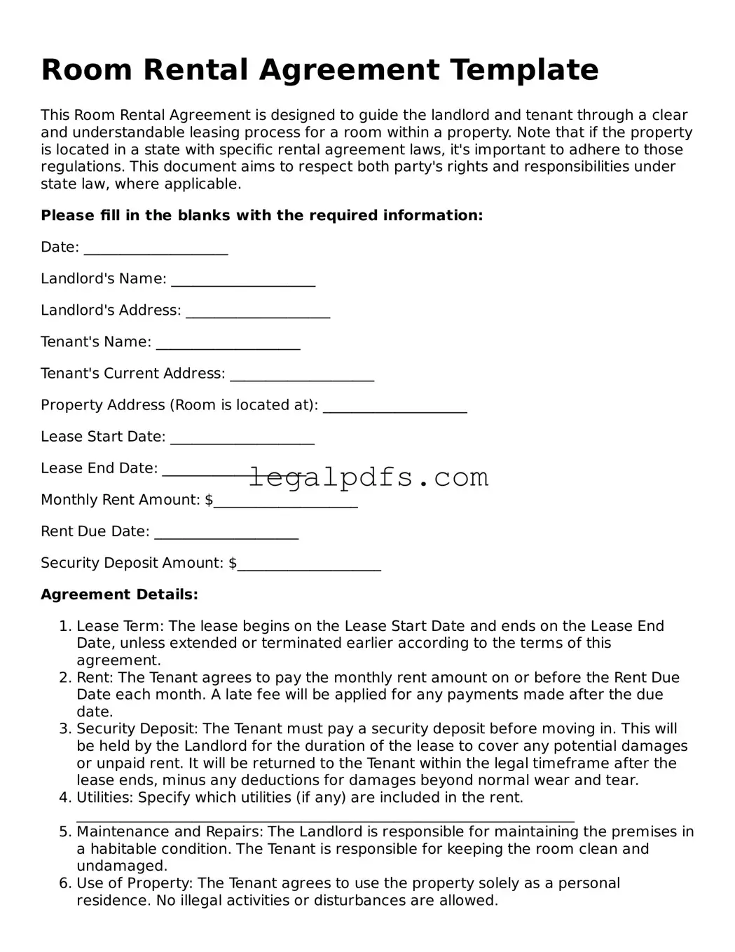 Attorney-Approved Room Rental Agreement Template