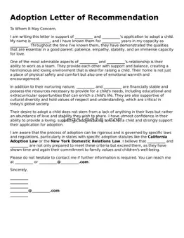 Attorney-Approved Adoption Letter of Recommendation Template