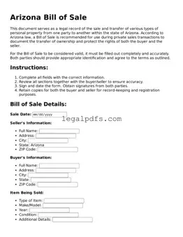 Printable Arizona Bill of Sale Form