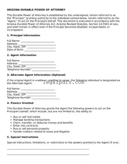 Printable Arizona Durable Power of Attorney Form