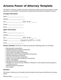 Printable Arizona Power of Attorney Form