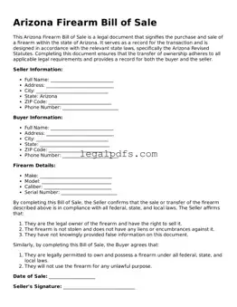 Printable Arizona Firearm Bill of Sale Form