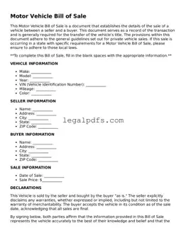 Attorney-Approved Motor Vehicle Bill of Sale Template