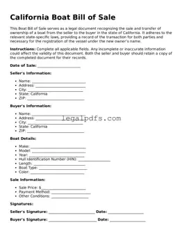 Printable California Boat Bill of Sale Form