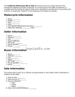 Printable California Motorcycle Bill of Sale Form