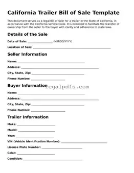 Printable California Trailer Bill of Sale Form