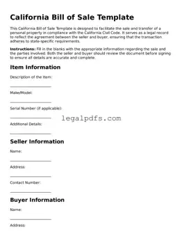 Printable California Bill of Sale Form
