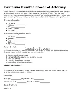 Printable California Durable Power of Attorney Form