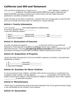 Printable California Last Will and Testament Form