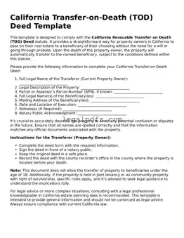 Printable California Transfer-on-Death Deed Form