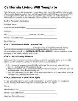 Printable California Living Will Form