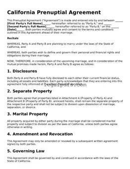 Printable California Prenuptial Agreement Form