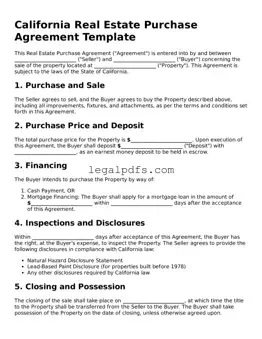 Printable California Real Estate Purchase Agreement Form