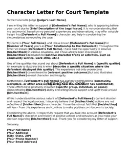 Attorney-Approved Character Letter for Court Template
