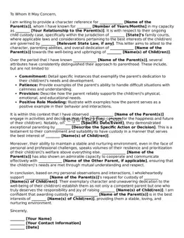 Attorney-Approved Character Reference Letter for Child Custody Template