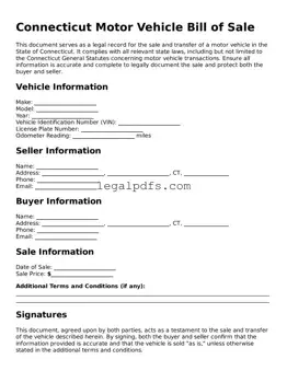 Printable Connecticut Motor Vehicle Bill of Sale Form