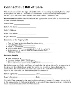 Printable Connecticut Bill of Sale Form