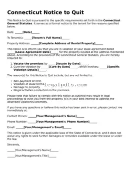 Printable Connecticut Notice to Quit Form