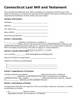 Printable Connecticut Last Will and Testament Form