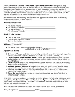 Printable Connecticut Divorce Settlement Agreement Form