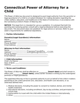 Printable Connecticut Power of Attorney for a Child Form
