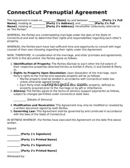 Printable Connecticut Prenuptial Agreement Form