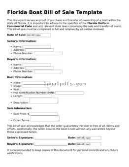 Printable Florida Boat Bill of Sale Form