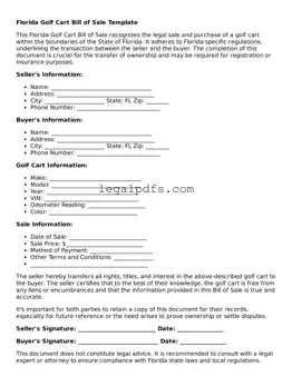 Printable Florida Golf Cart Bill of Sale Form