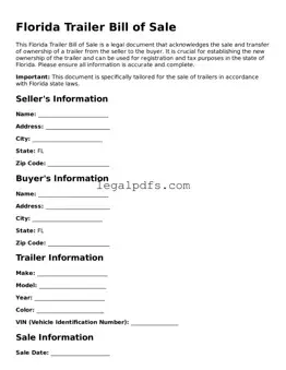 Printable Florida Trailer Bill of Sale Form