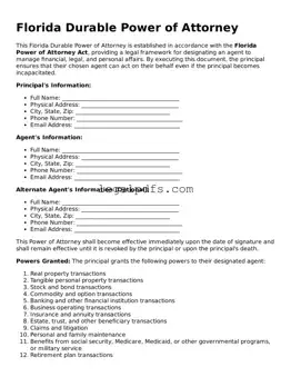 Printable Florida Durable Power of Attorney Form