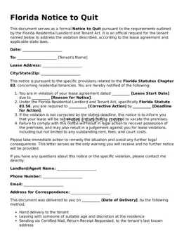 Printable Florida Notice to Quit Form