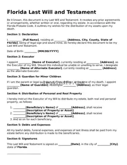 Printable Florida Last Will and Testament Form