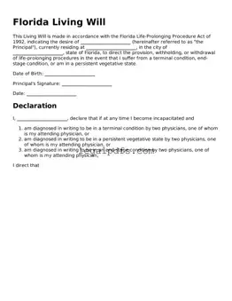 Printable Florida Living Will Form