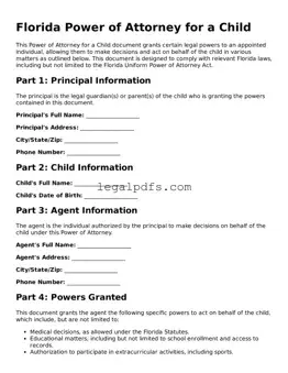 Printable Florida Power of Attorney for a Child Form