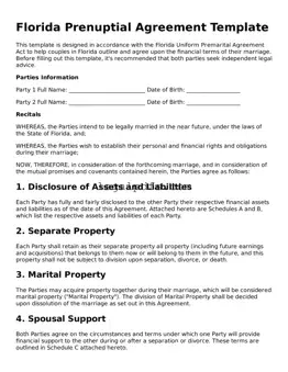 Printable Florida Prenuptial Agreement Form