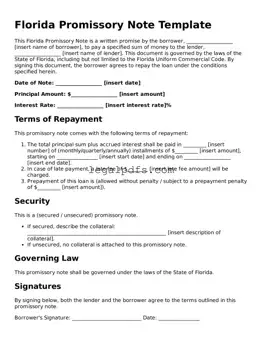 Printable Florida Promissory Note Form